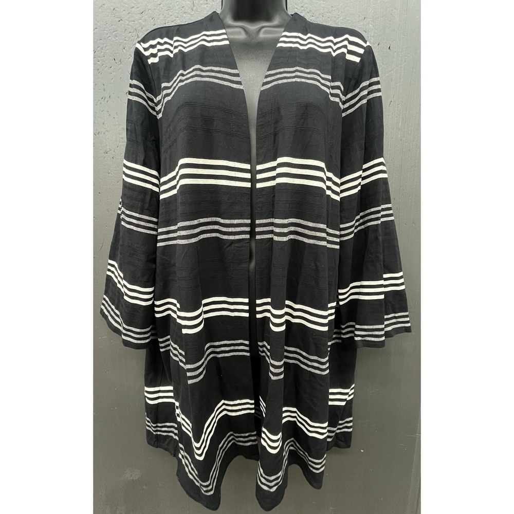 J Jill Jacket L Black White Stripe Open Stretch Casual Business Chic Comfort